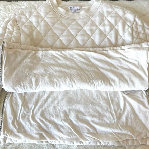 Athleta Retroplush Quilted Crewneck Sweatshirt Womens Size S Cream EUC - Picture 11 of 12